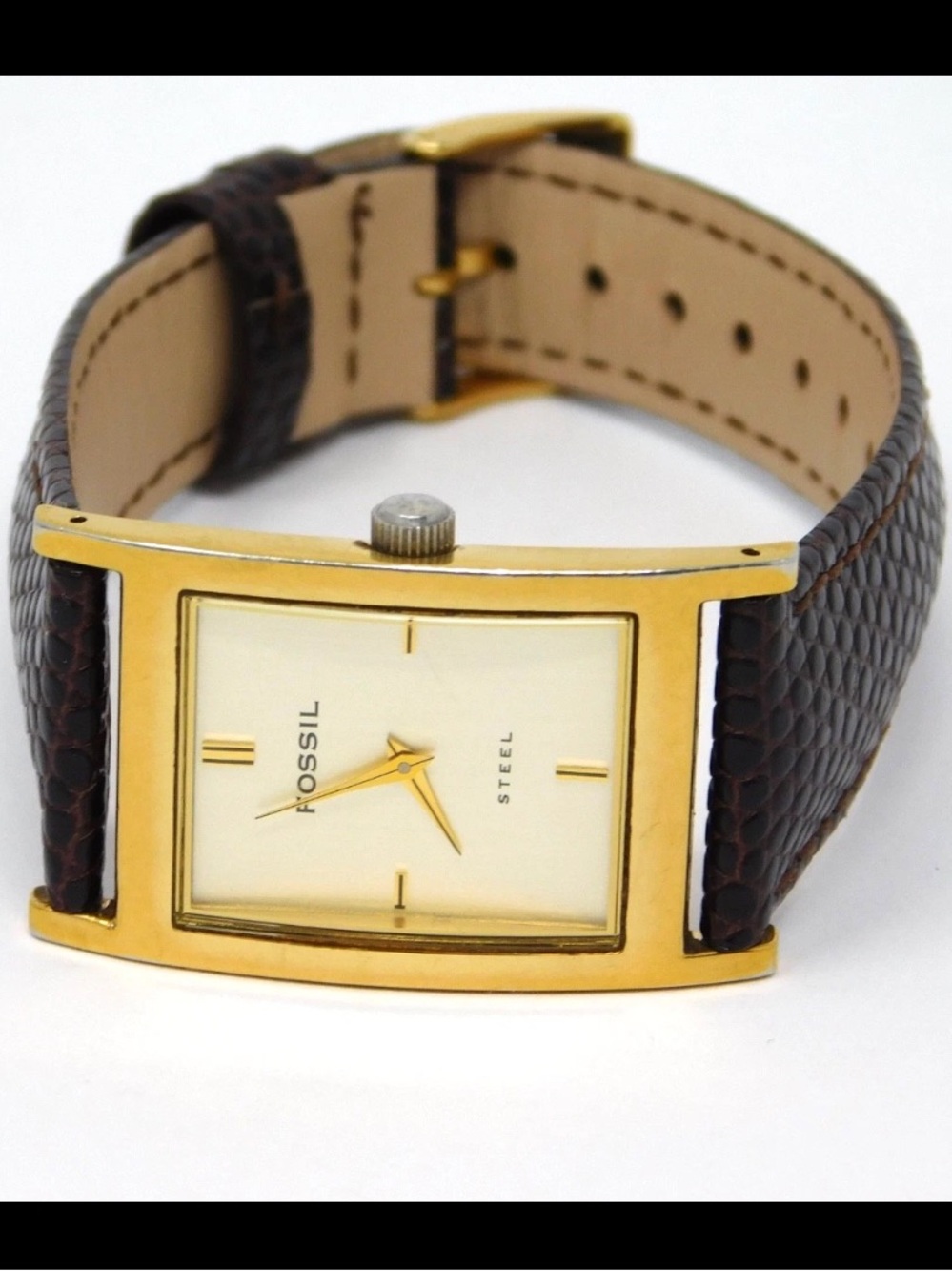 Fossil FS2756 Arkitekt Watch Tank Gold Tone Leather Band 30M Water Resistant